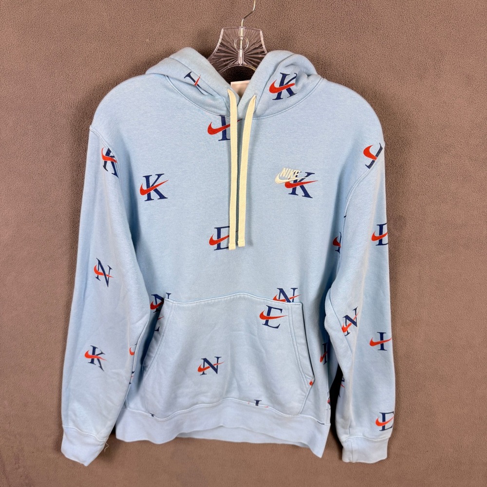 Nike Sportswear Club Fleece Hoodie Men S Light Blue All Over Print DV9601-499